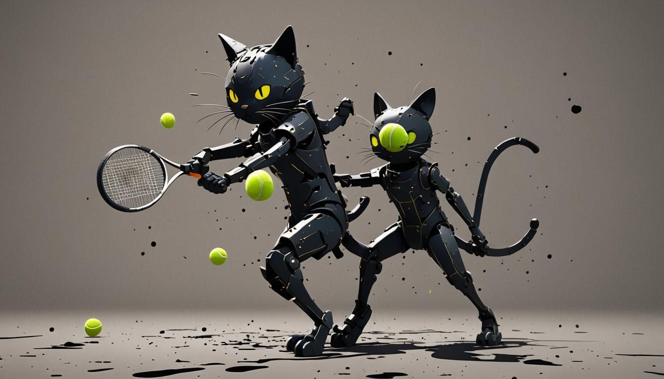 Ghibli Cat Plays Tennis with Mech Details