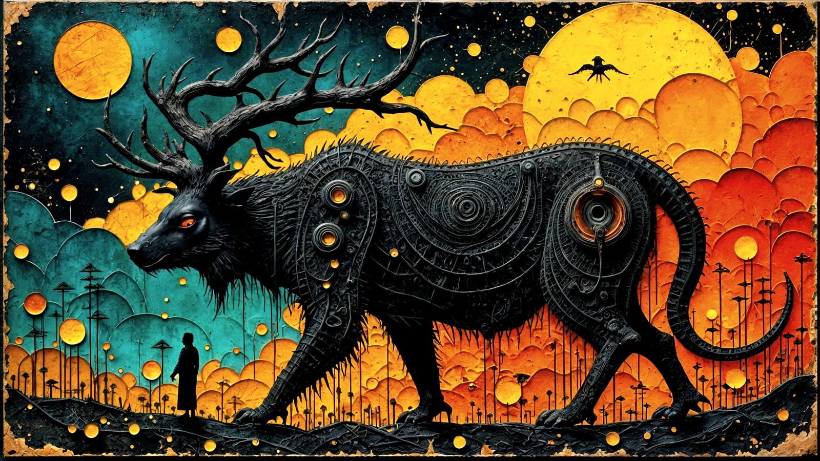 Indigenous Spirit Animals Etched in Alloy in Necropunk Realm