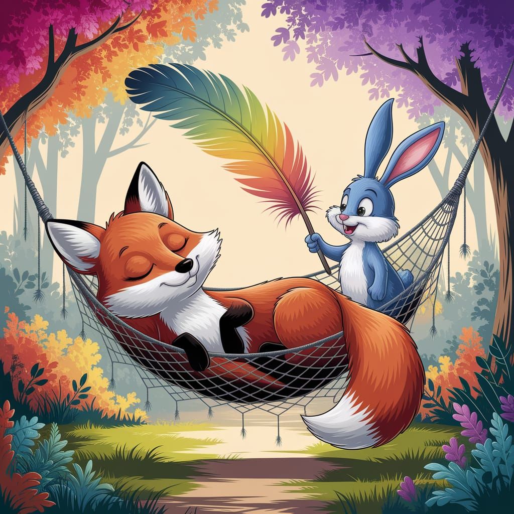 Fox's Rude Awakening in Sunny Forest Clearing