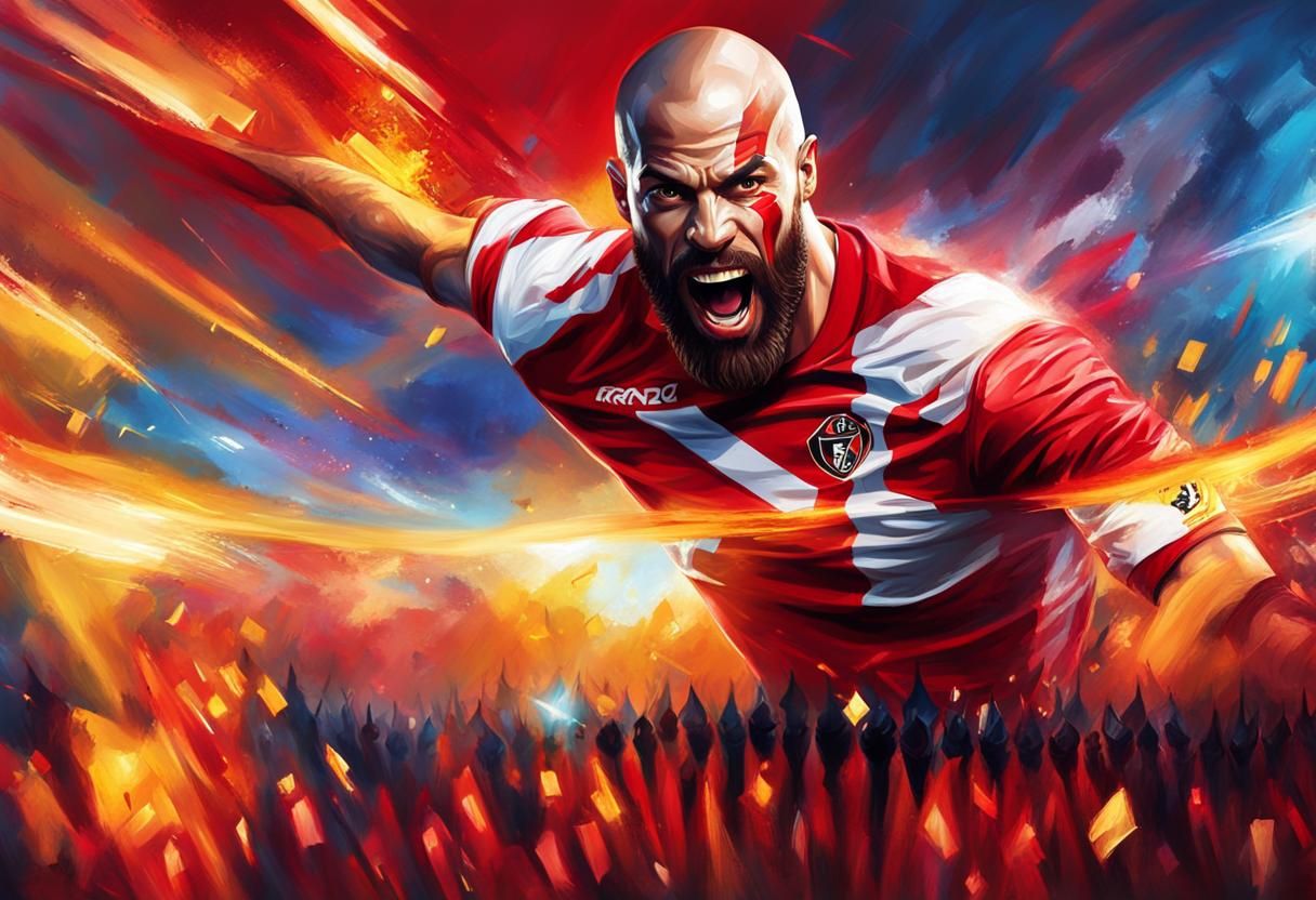Kratos Celebrates Goal in Flamengo Jersey as Oil Painting