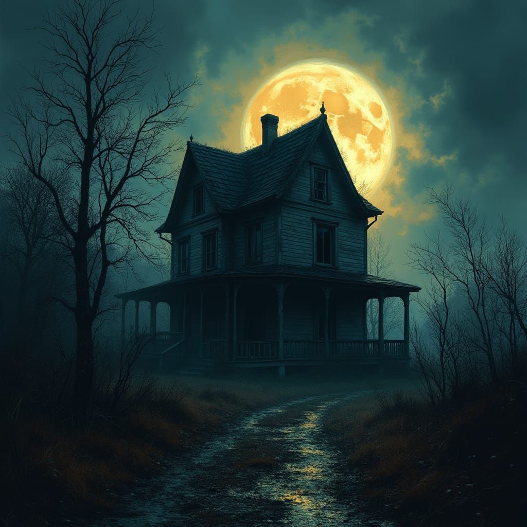 Gothic Horror House Under Moonlight