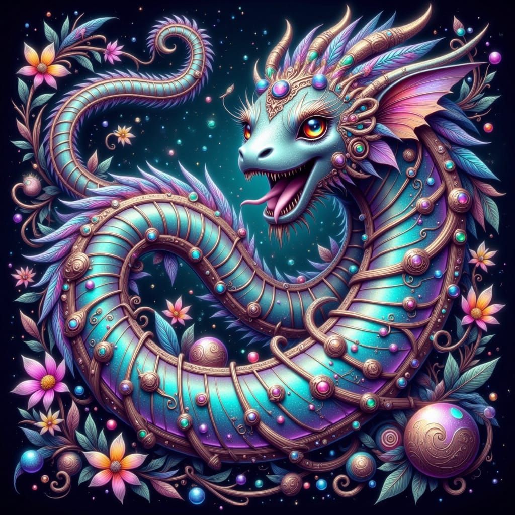 Ethereal Opal Serpent with Iridescent Scales in Cyberpunk Ae...