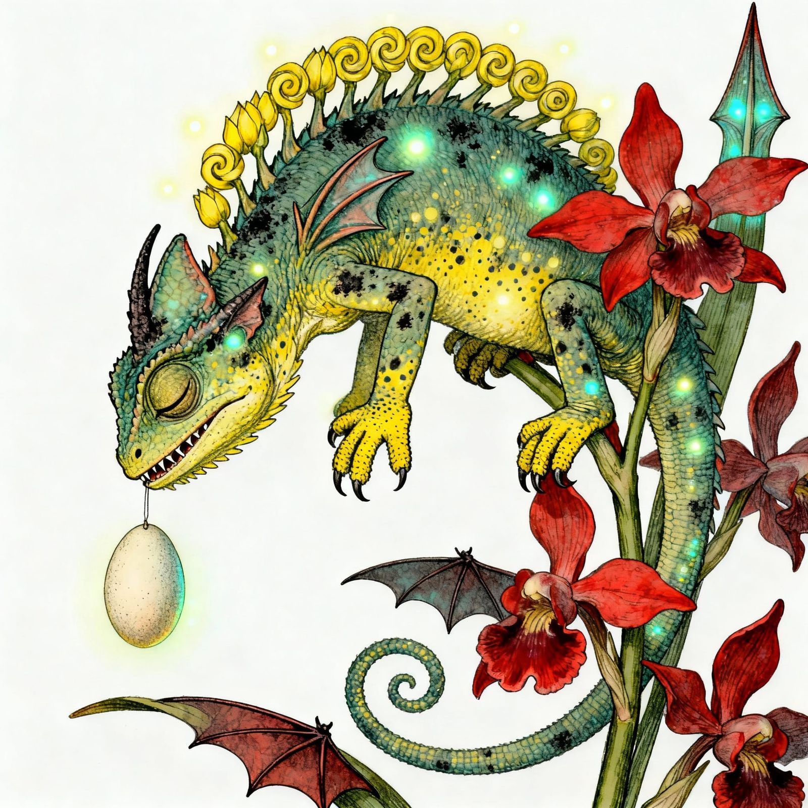 Fantastical Dragon Orchid Flower with Bat-Wing Leaves