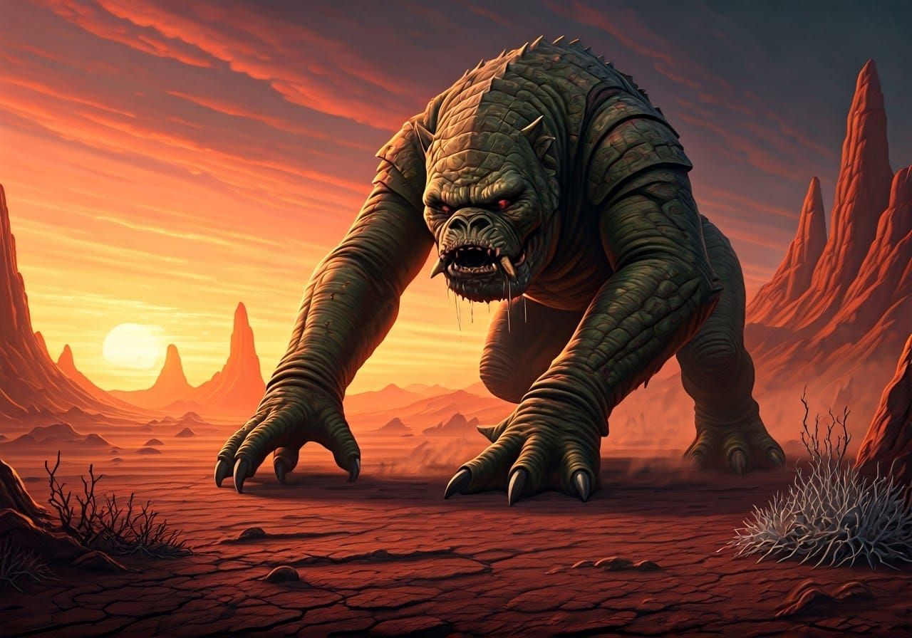 Gargantuan Rancor Dominates Dathomir Landscape in Dark, Fant...