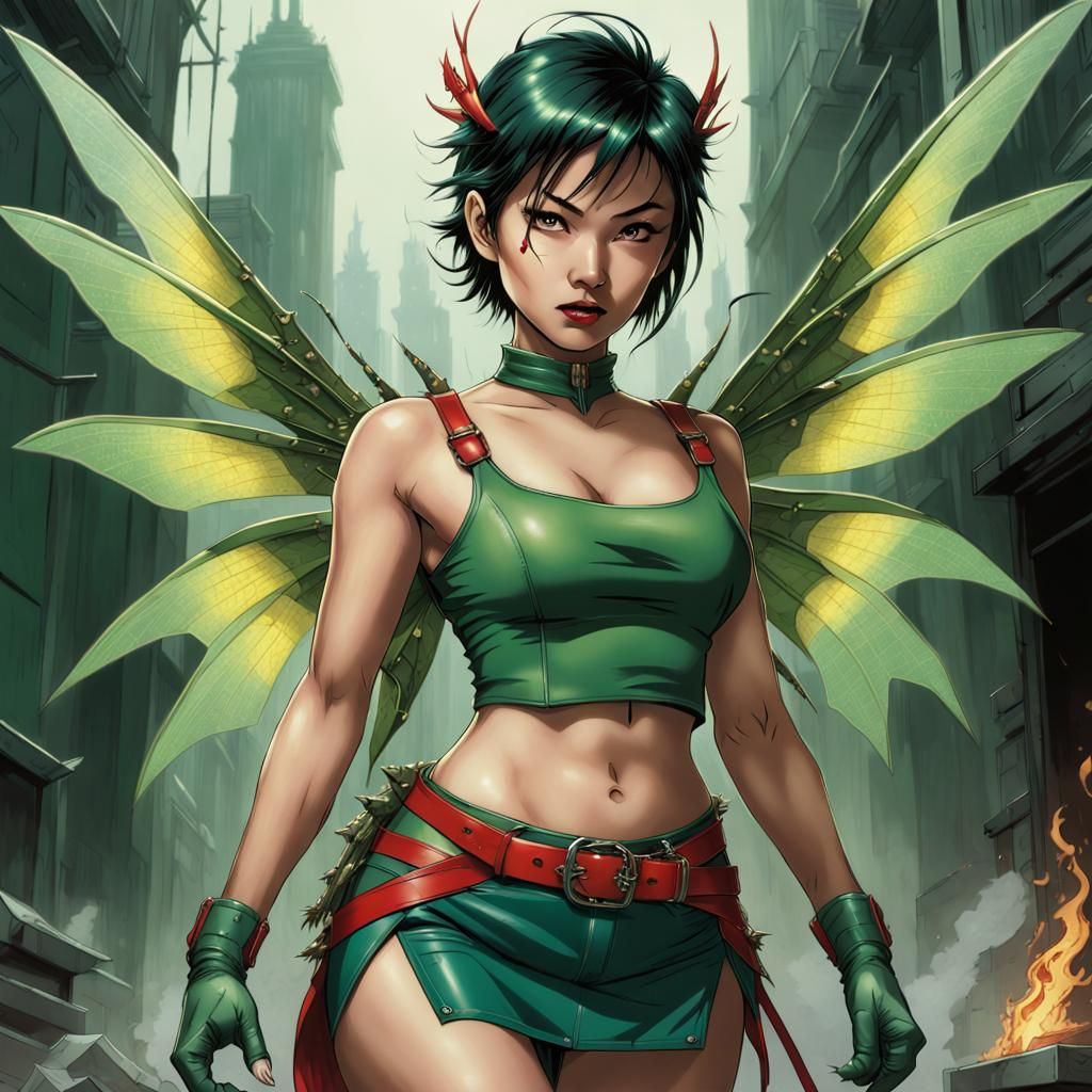 Dragonfly Woman: Comic Book Art Style Illustration