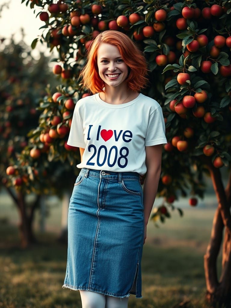 Stunning Redheaded Girl Posing in Front of a Lush Apple Tree