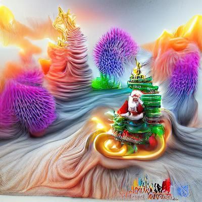 Magical Christmas tree, santa Claus with sleigh,gifts on paradise in Malaysia, 8K 3D HDR Unreal Engine ambient occlusion...