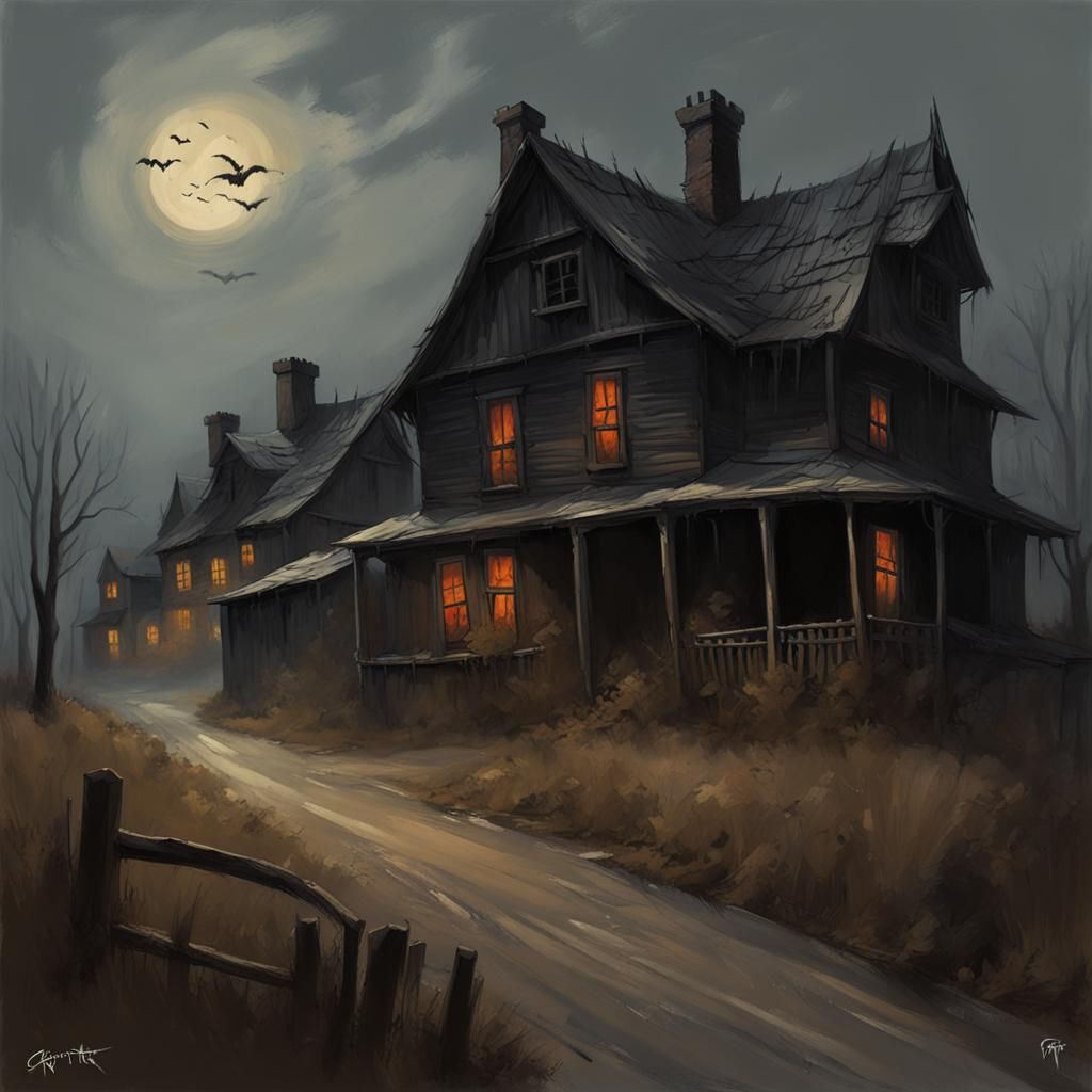 Haunted Village in Sinister Dark Fantasy Style