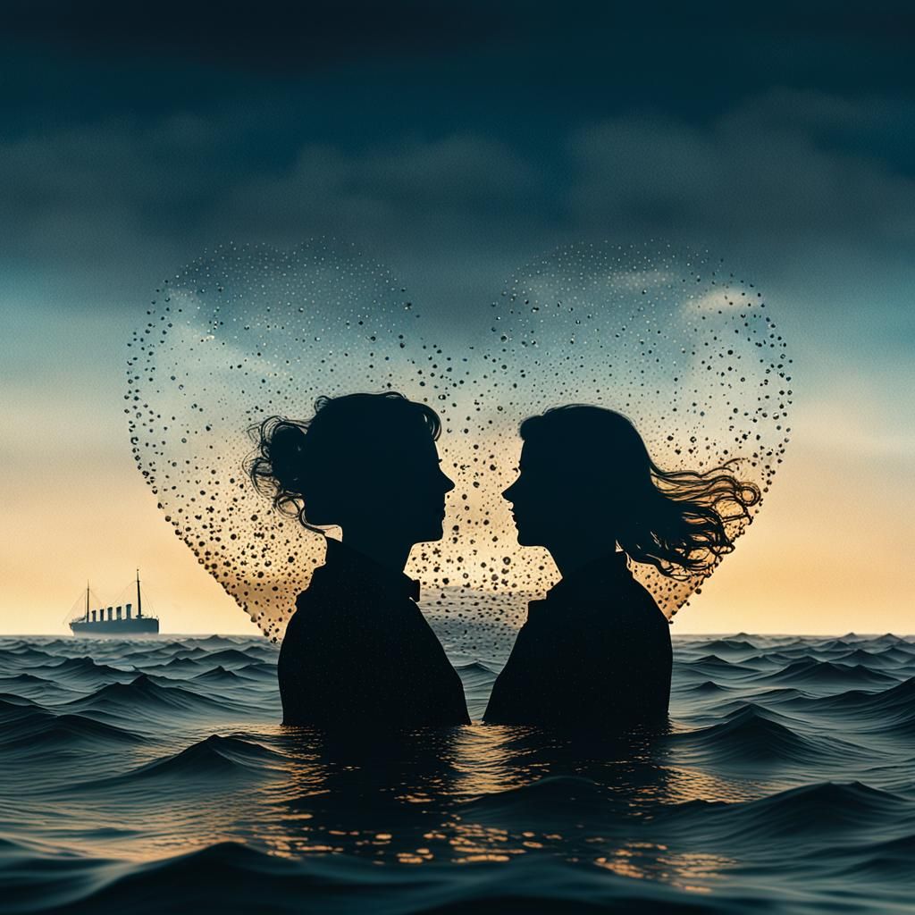 Titanic Heart in Double Exposure, Cinematic Style