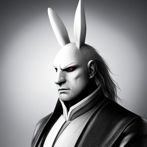 Monochrome Samurai Rabbit Fine Art Concept