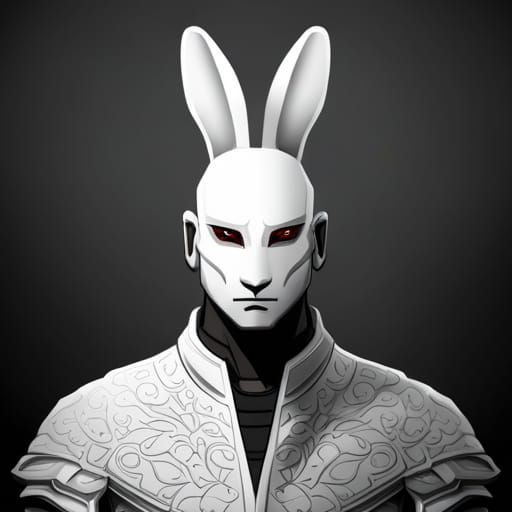 Black and White Rabbit Samurai Fine Art