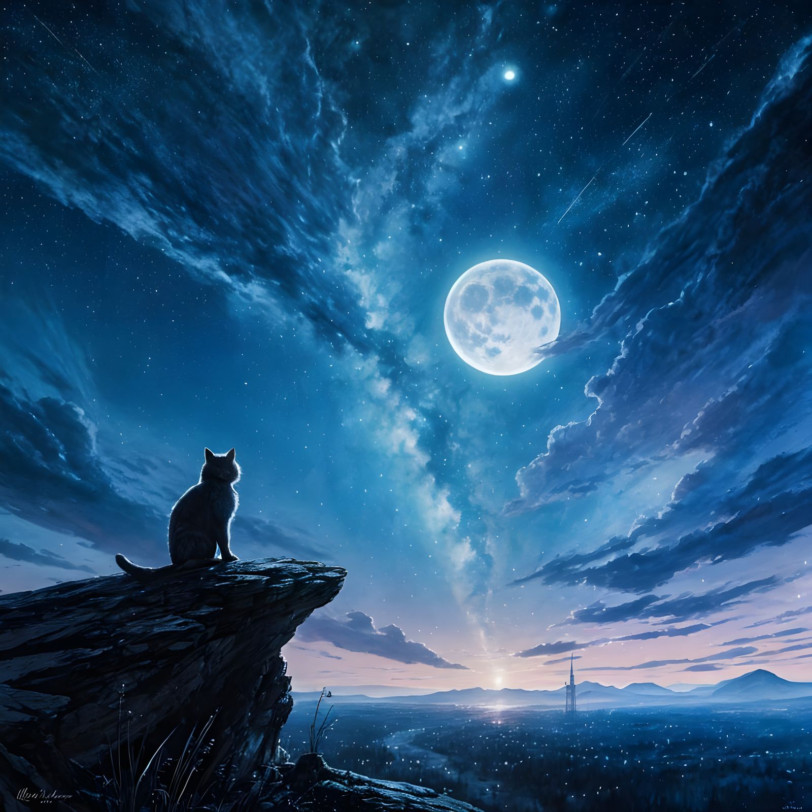 A Celestial Cat in Anime Realism Style