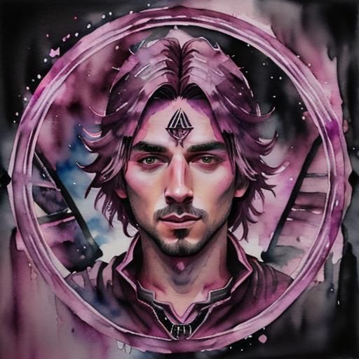 Magenta Male Mage Watercolor Portrait