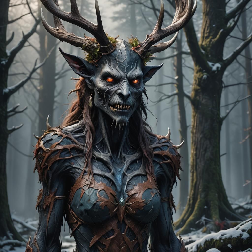 Monstrous Female Wendigo Portrait in Detailed Matte Style