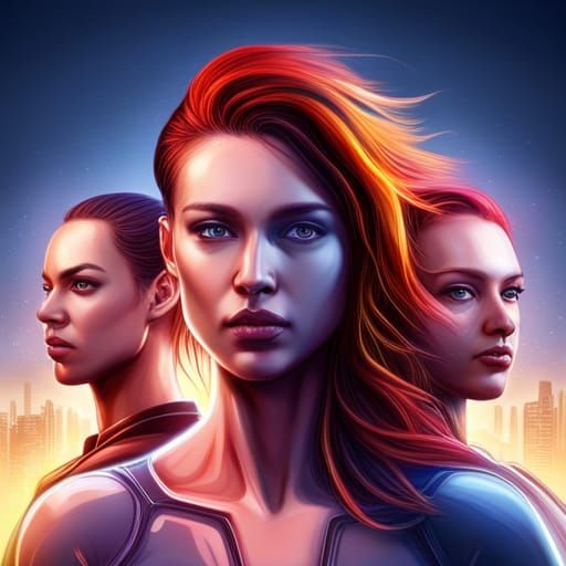 Futuristic Cyborg Girl's Hyperrealistic Teamwork