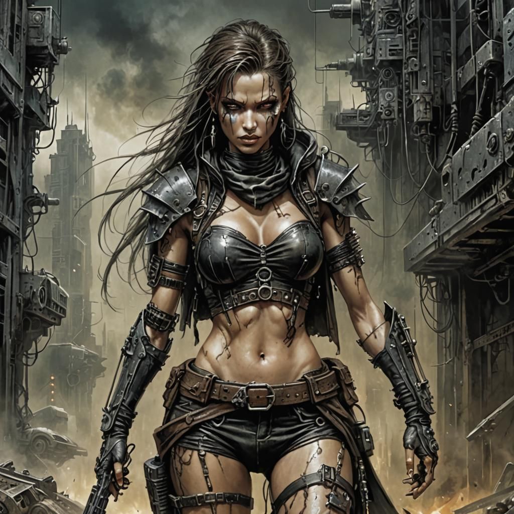 Cybernetic Assassin in Dark Horror Art Style