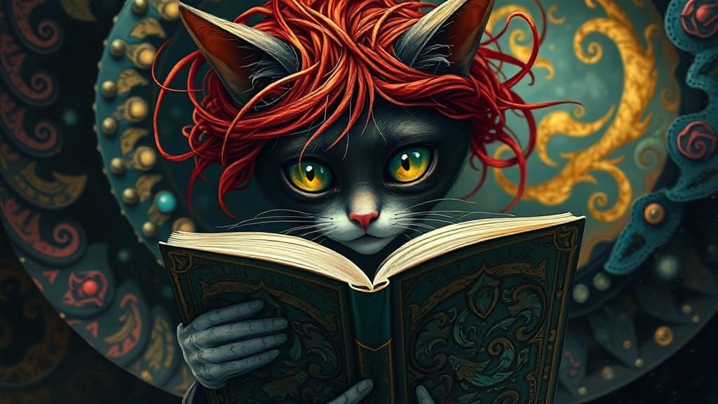 Gothic Cat-Girl Reading: A Modern Fairytale Scene