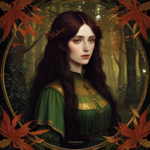 Pre-Raphaelite Woman in Autumn Forest Portrait