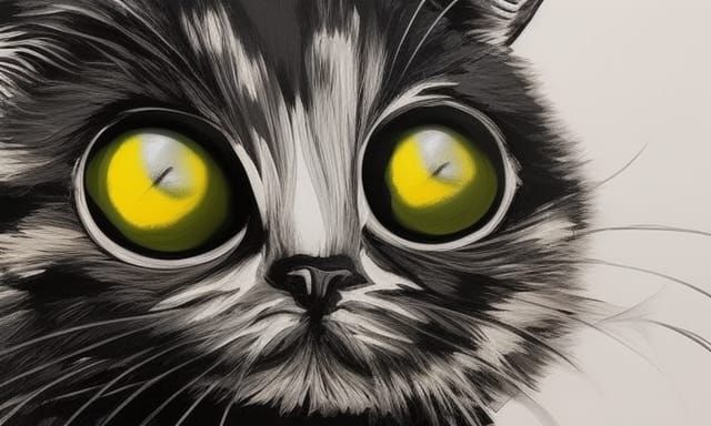 Melting Splash Cat with Big Eyes in Ink Art
