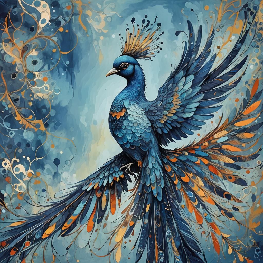 Abstract Bird in Flight with Colorful Plumage