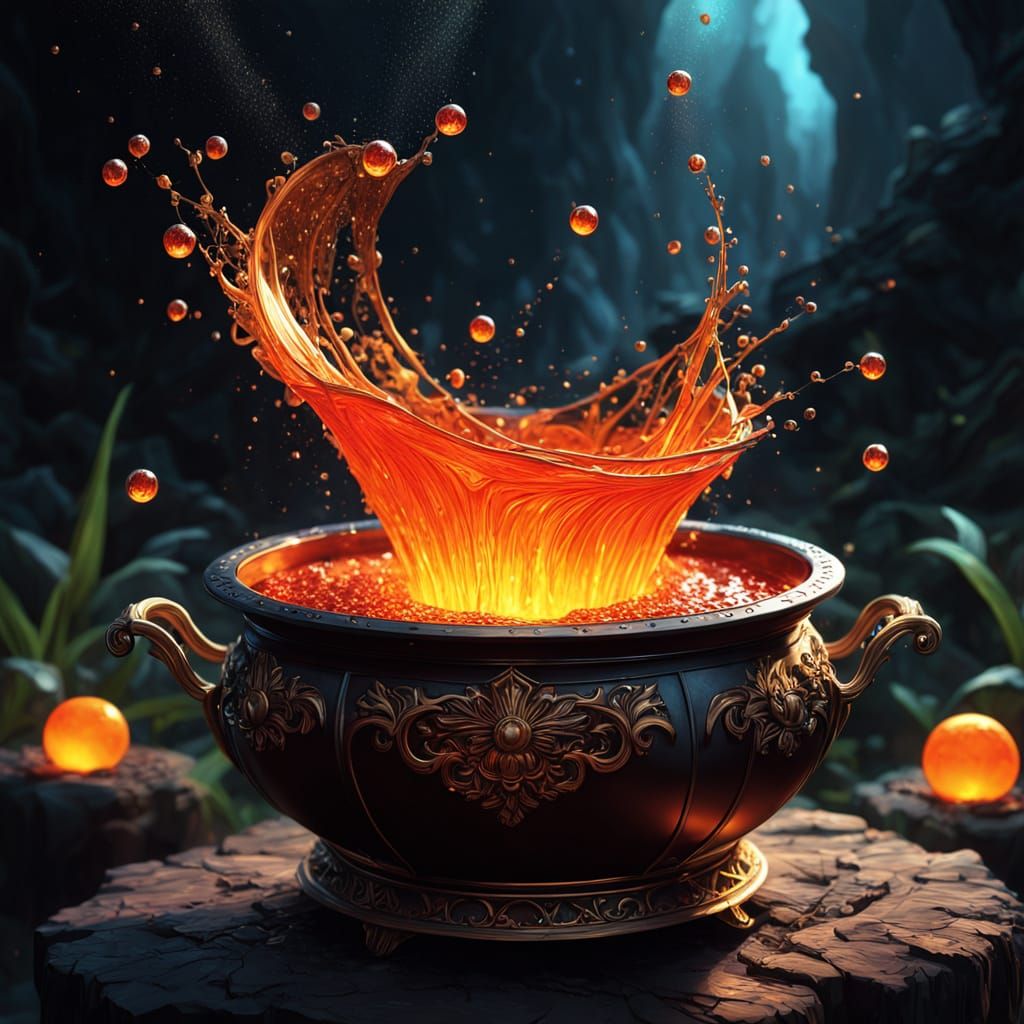 Magical Orange Potion With Fiery Sparks