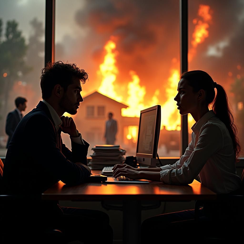 Dystopian Call Center: Cinematic Inferno Scene