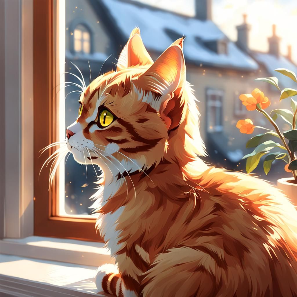 Hyper-Realistic 3D Anime Portrait of Orange Cat