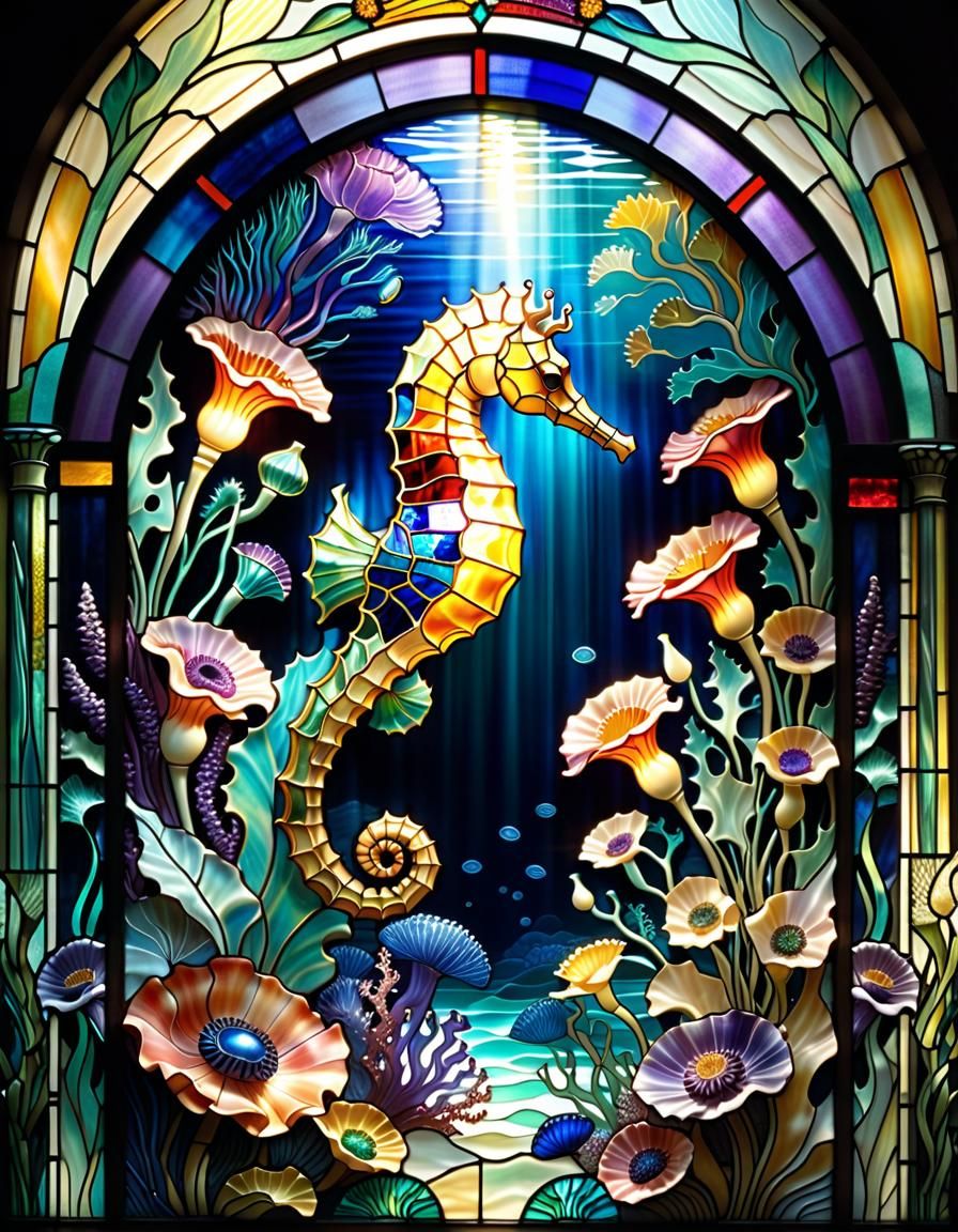 Seahorse Stained Glass Undersea Art