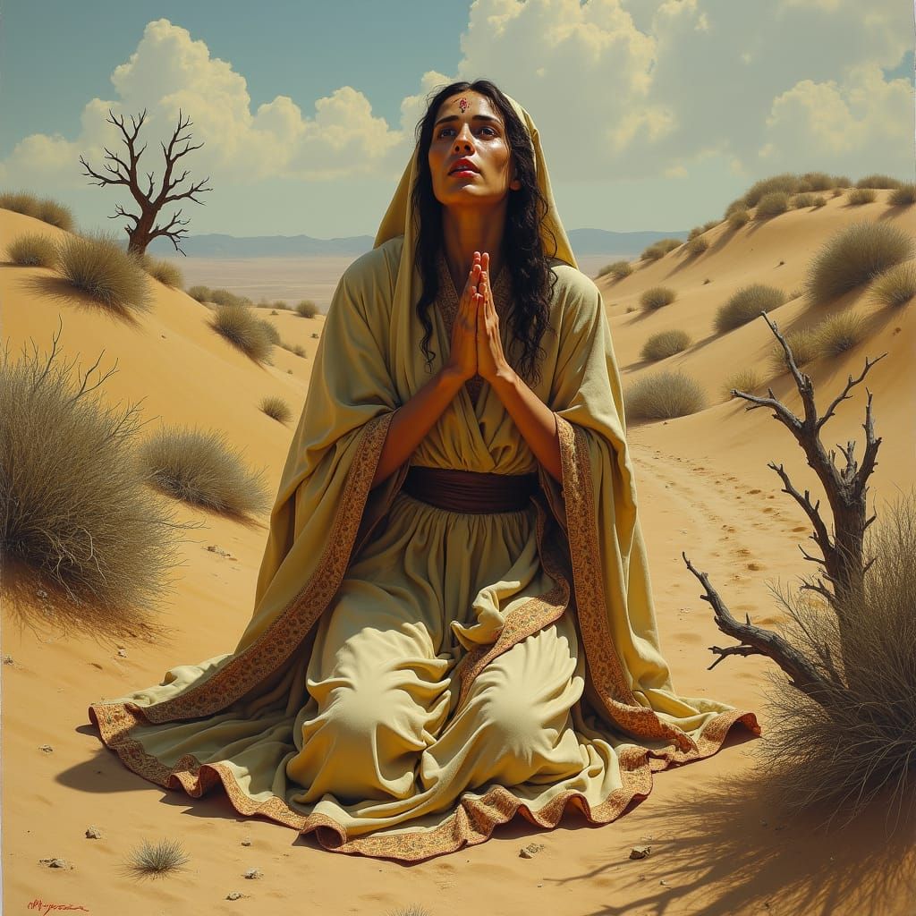 Mary Magdalene in Arid Desert Landscape