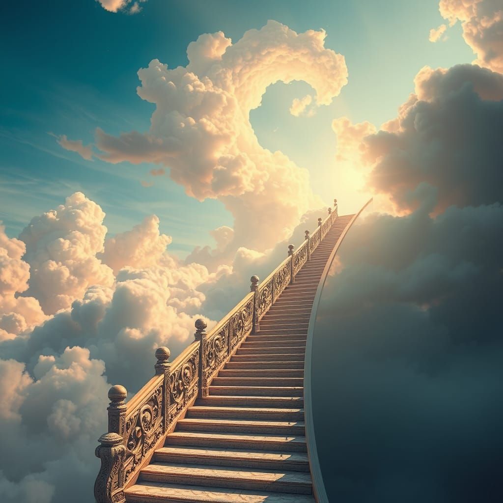 Mystical Stairway to Heaven in Dreamlike Landscape