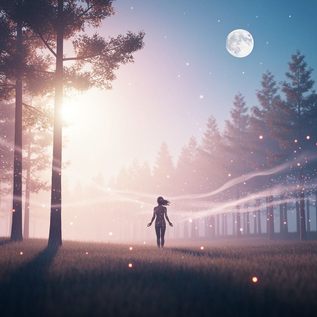 Meditative Figure in Ethereal Forest Glow