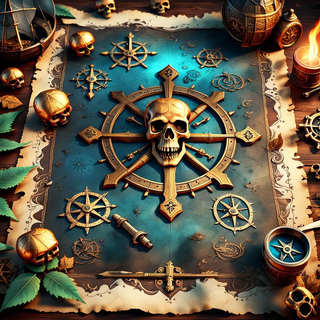 Blank Pirate Treasure Map in 3D Video Game Style