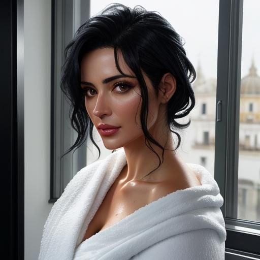 Beautiful Spanish Woman After Shower in Hyperrealism