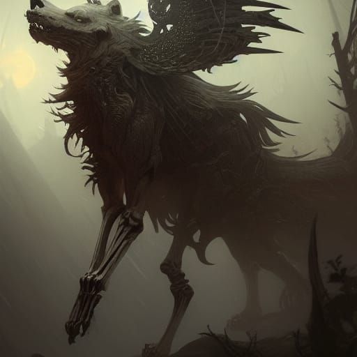 Skeleton Wolf in Dark Fantasy Style