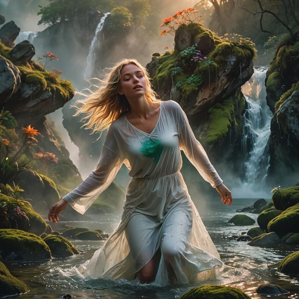 Ethereal Woman Emerges from Crystal Waters