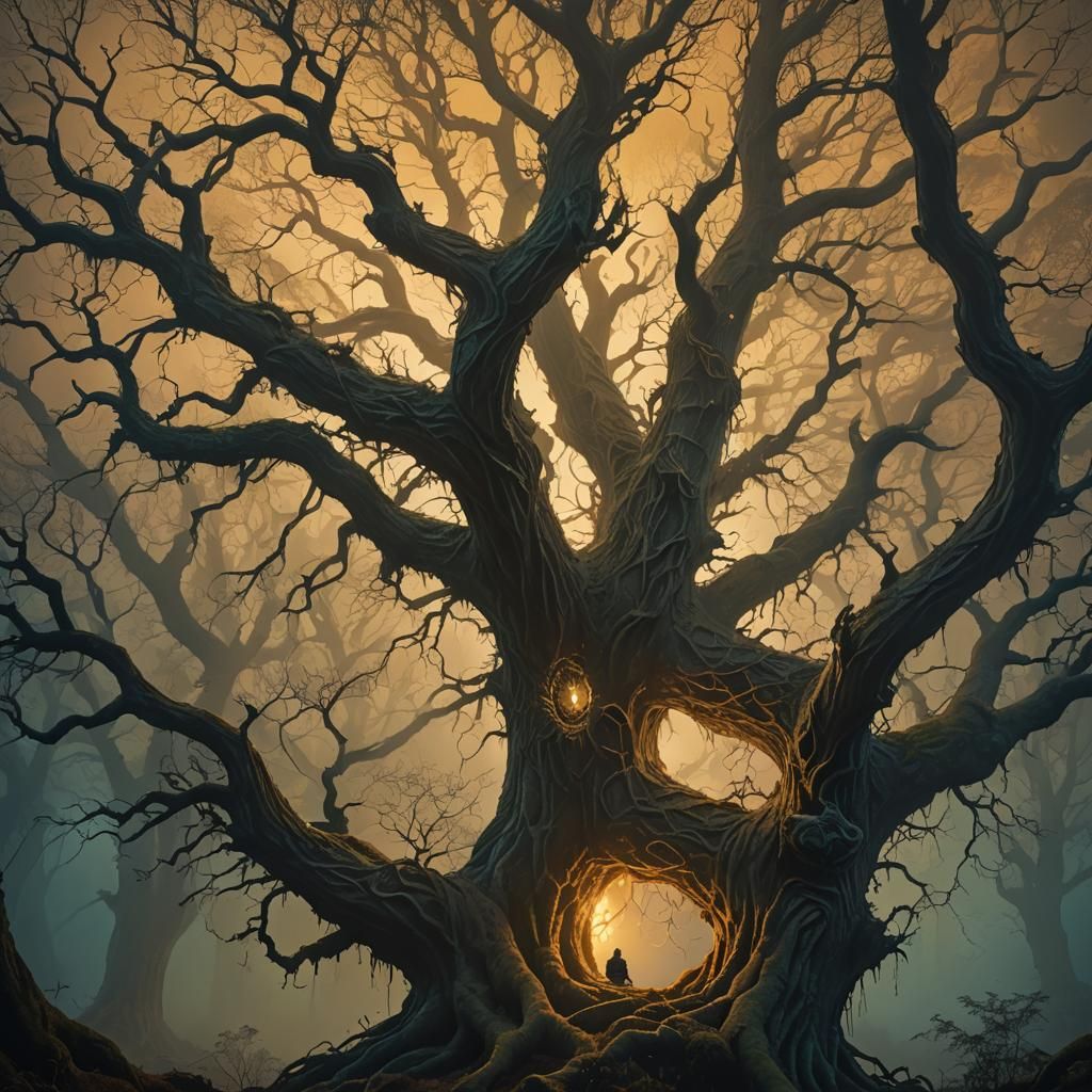 Melancholic Figure in Twilight Forest Concept Art