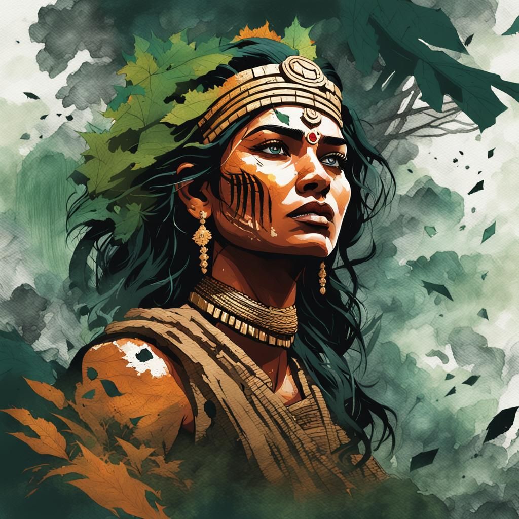 Indian Nomad Queen Double Exposure Portrait in Comics Style