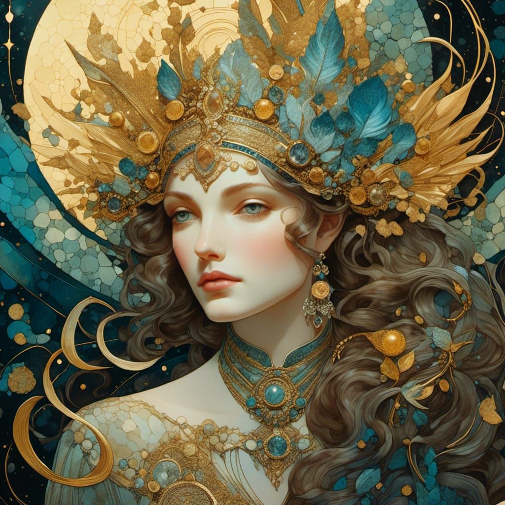 Victorian Watercolor Mosaic With Tarot Cards