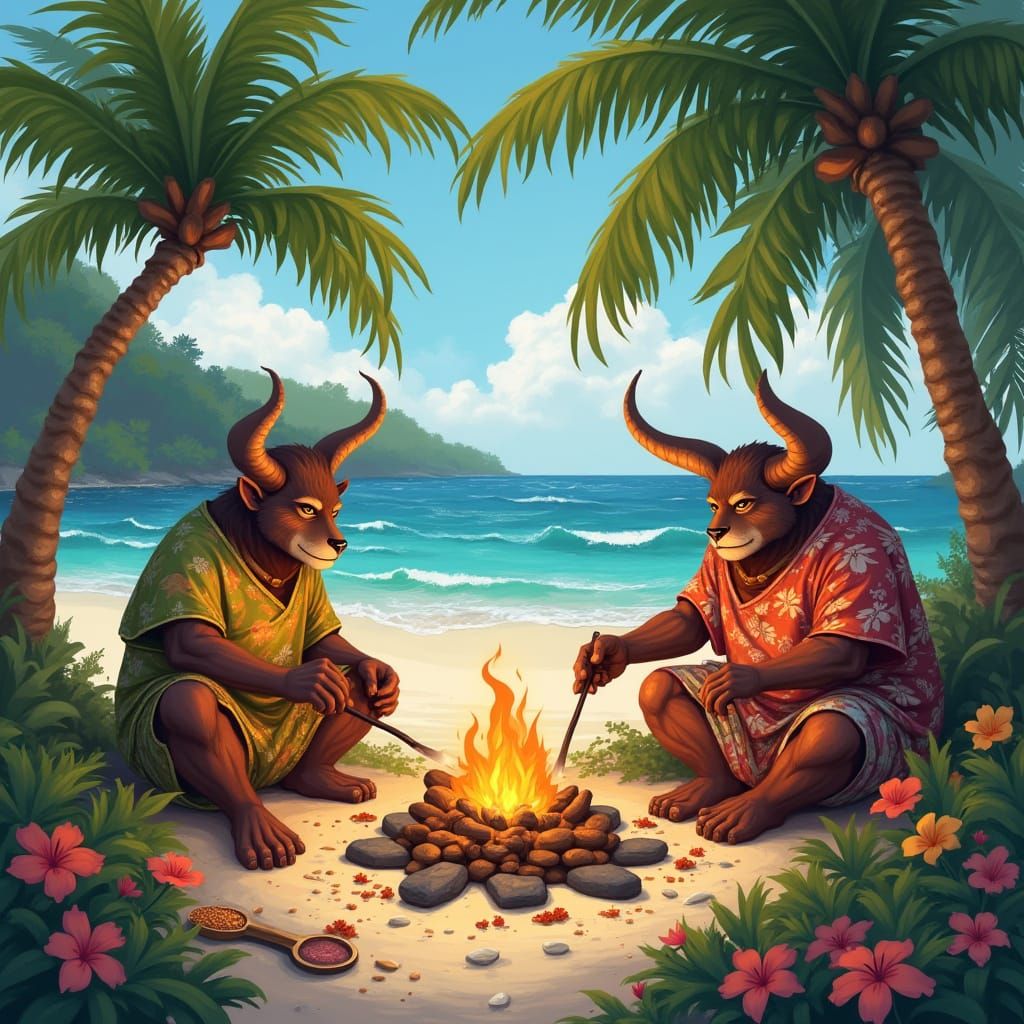 Tropical Beach Gathering in Kinkade Style