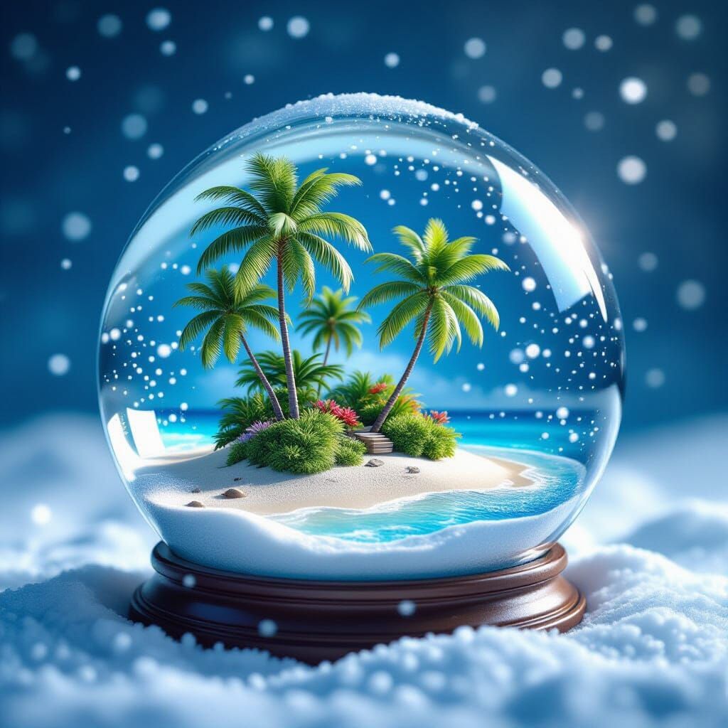 Tropical Island in Snowglobe: Hyperrealistic Digital Matte P...