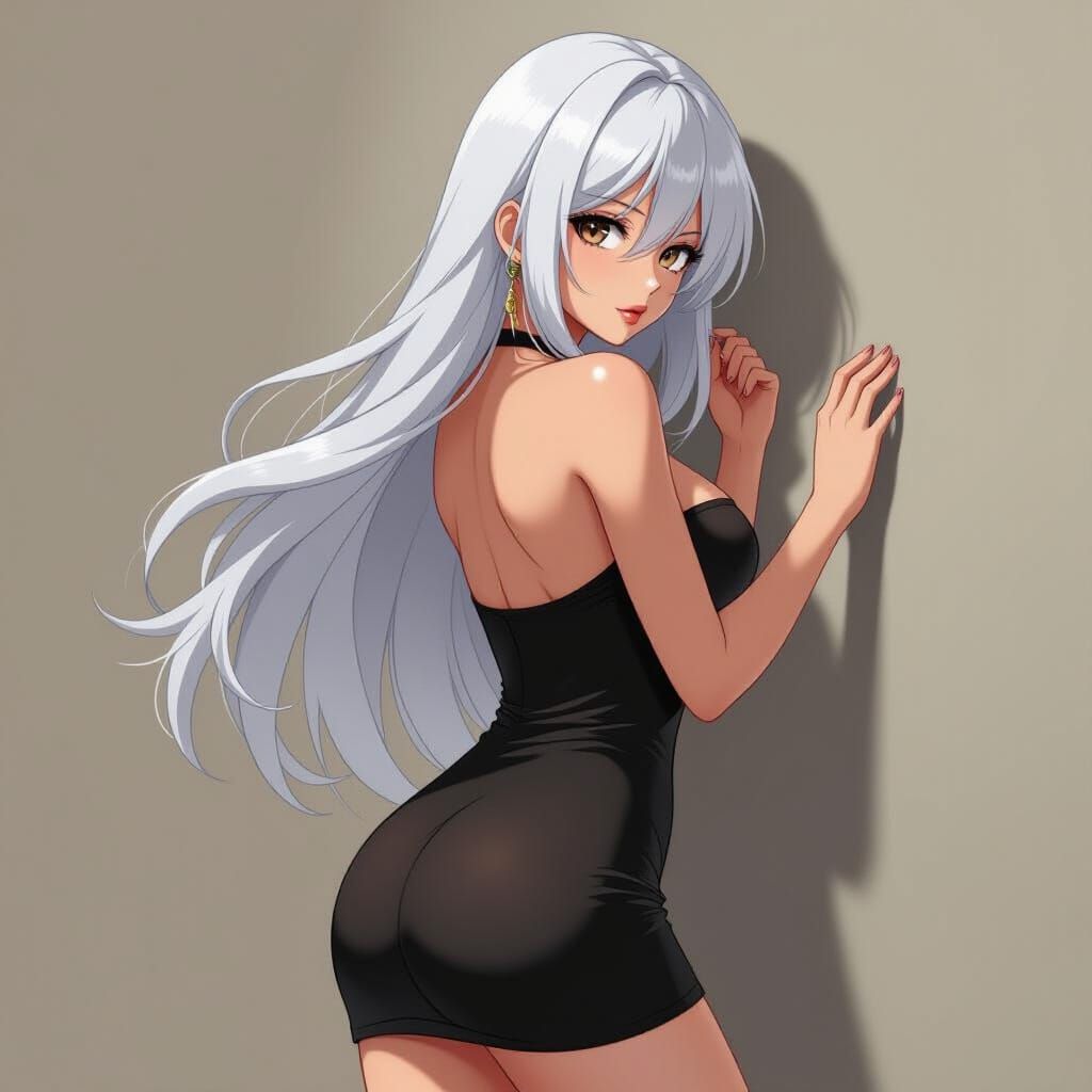 Anime Woman in Black Dress, Manga Style