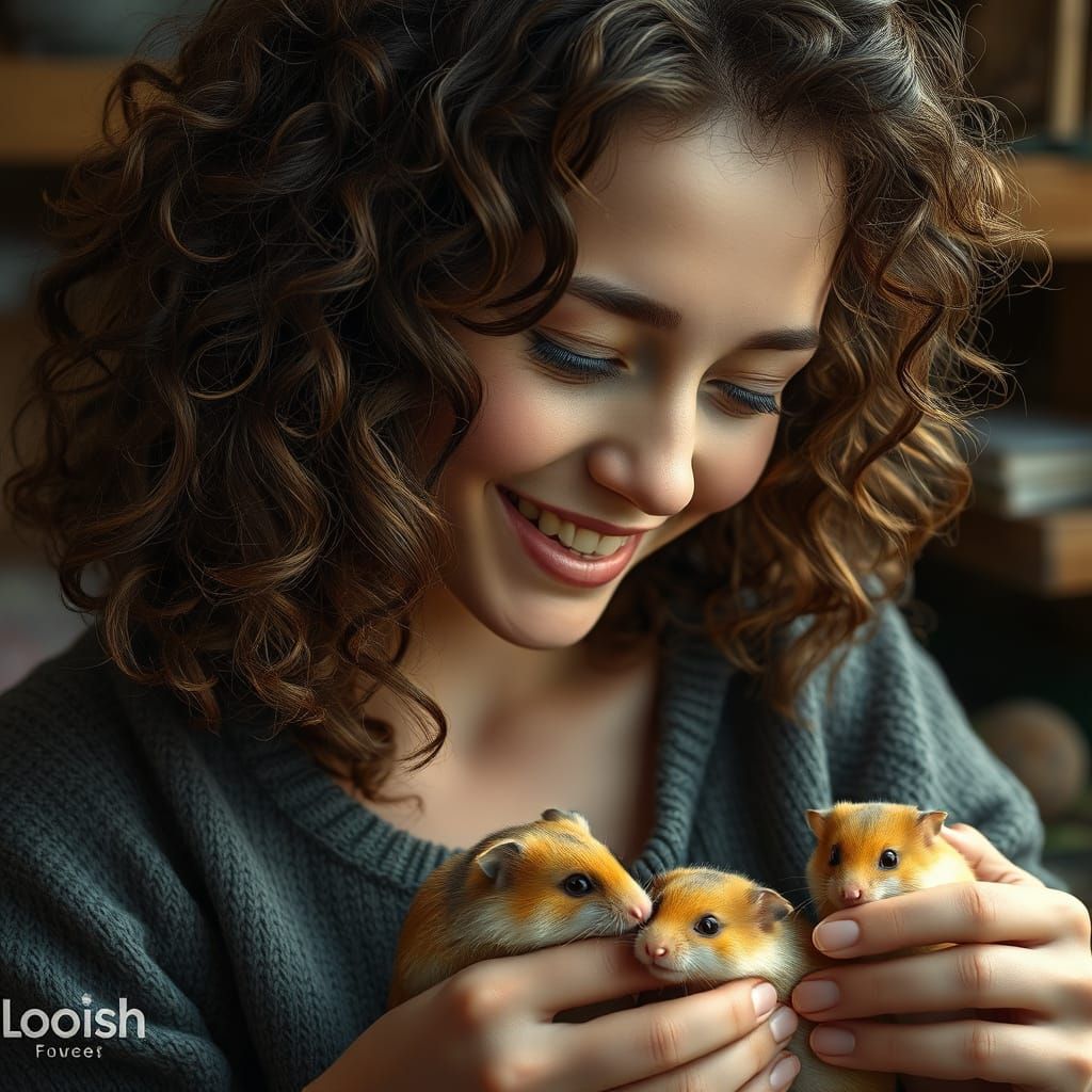 Woman with Hamsters in Hyperrealistic Portrait