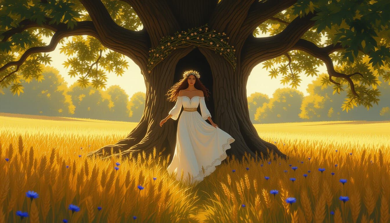 Radiant Forest Spirit Emerges from Ancient Oak