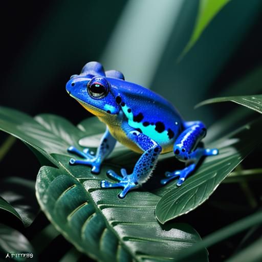 Blue Poison Dart Frog in Amazonian Forest