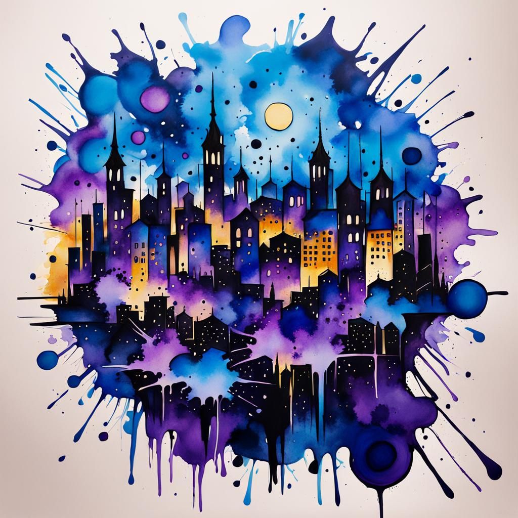 Expressionist Ink Cityscape Inspired by Franz Marc