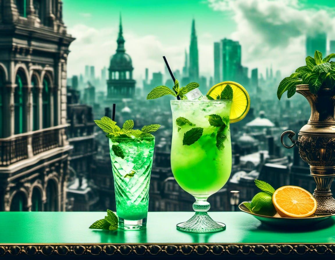 Mojito in a Mint Green Victorian Cityscape