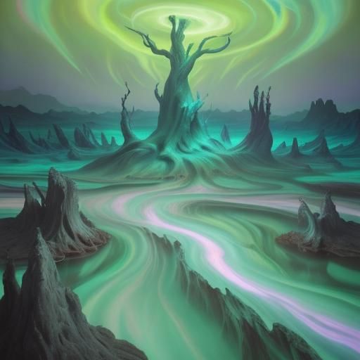 Eerie Alien Landscape in Expressionist Oil Painting