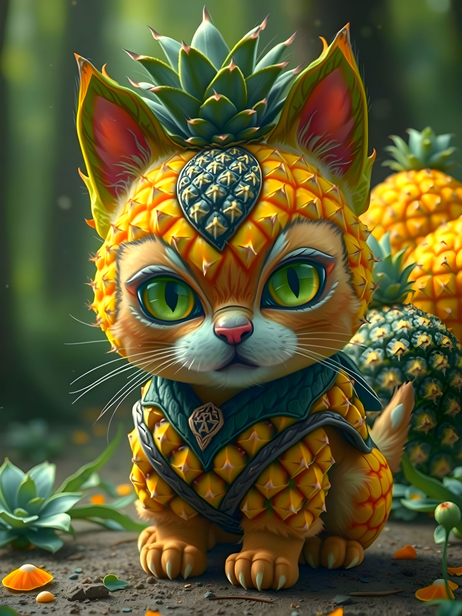 Whimsical Pineapple Ninja Kitten Concept Art