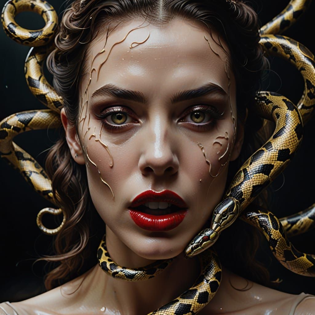 Hyper-Realistic Portrait of a Woman with Snake
