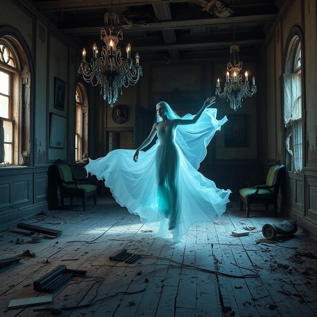 Ethereal Being Glides Through Haunted Mansion